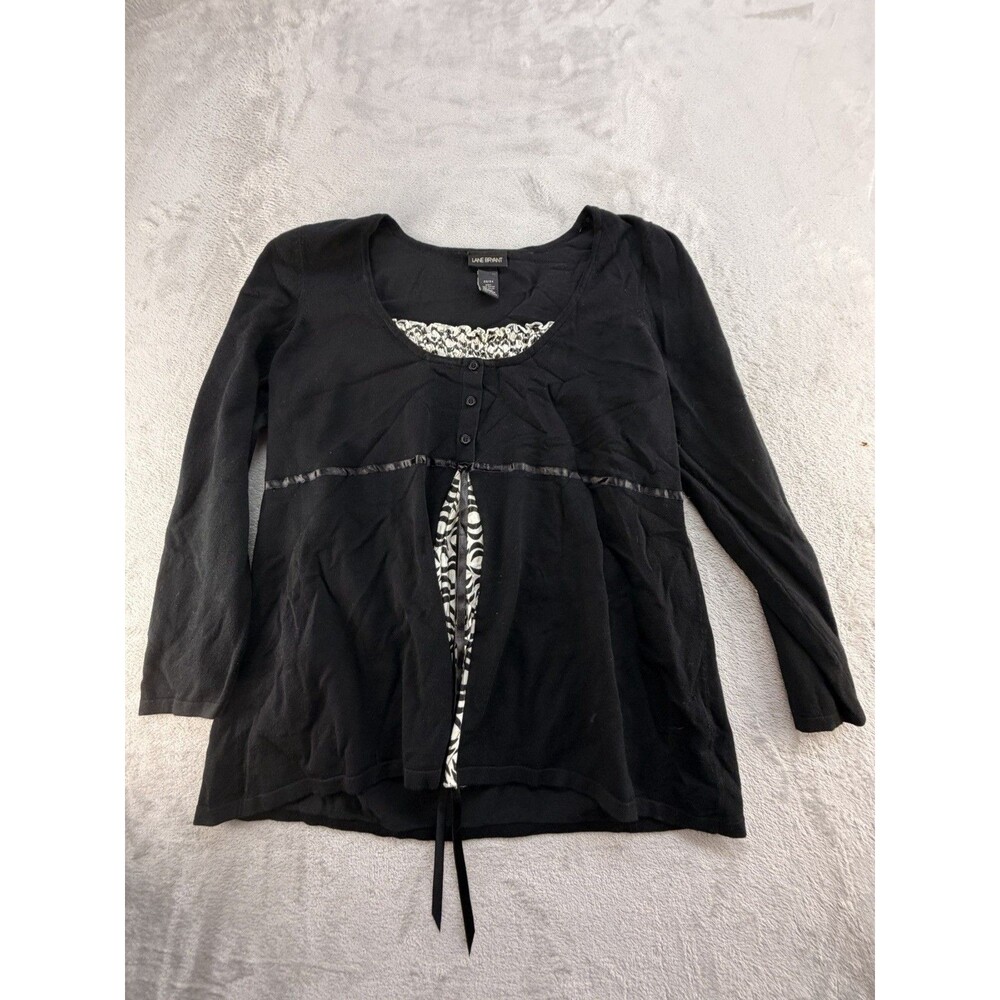 Lane Bryant Blouse Top Women's 22/24 Round Neck Black Long Sleeve Stretch